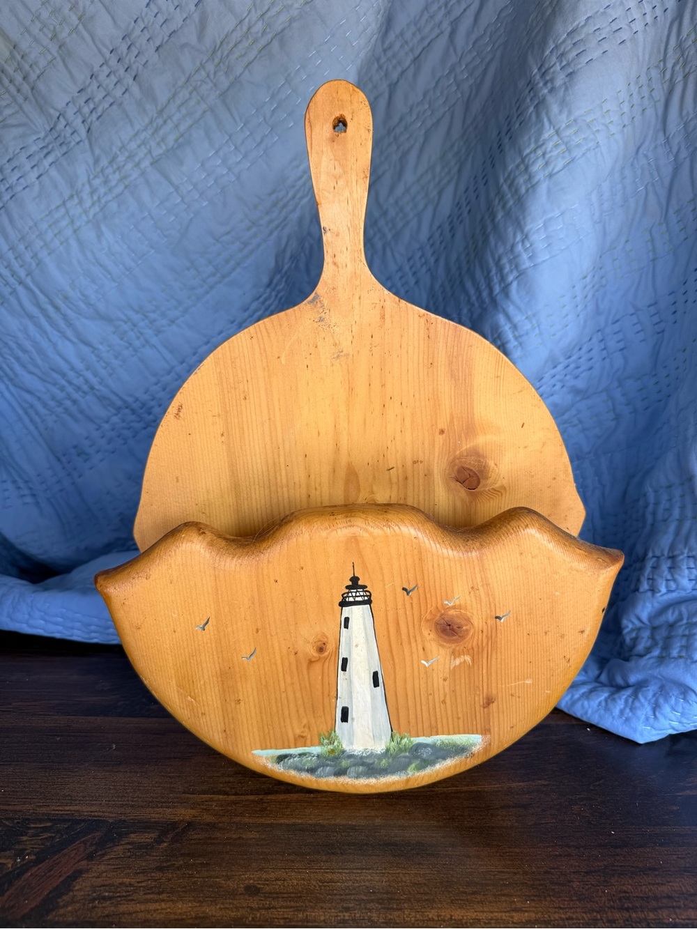 Hand-Painted Wood Lighthouse Wall Pocket Cottage core
